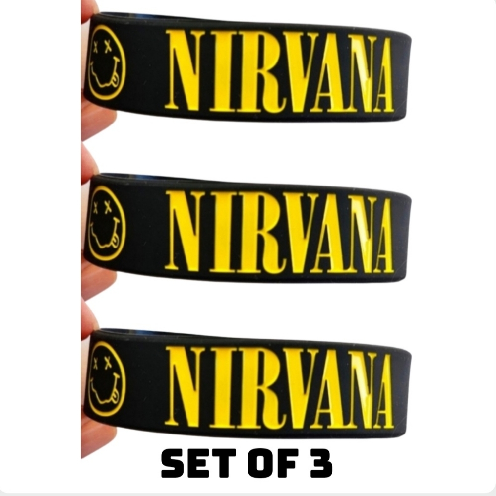 3 Nirvana Rubber Bracelet Wristband rock band logo Kurt Cobain grunge Three Set